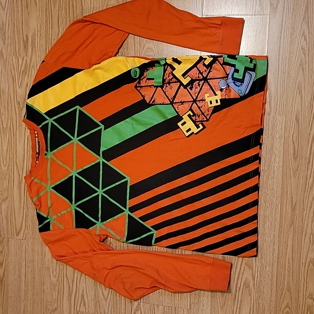 Miskeen Vintage Space Invaders Orange Long Sleeve Gaming Shirt Size 2XL